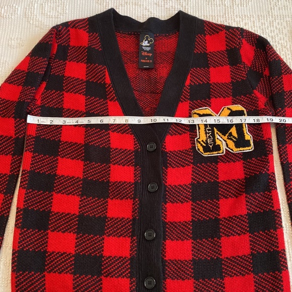Retro Disney Mickey Mouse Buffalo Plaid Letterman Sweater Cardigan size Small - Picture 8 of 12